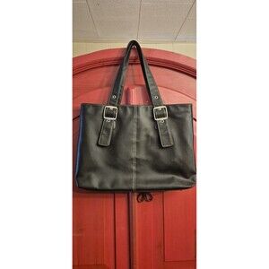 NWOT Solo Black Leather Tote Computer Bag Carry On Brushed Silver Hardware New